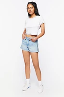 Frayed Zipper-Trim Denim Shorts