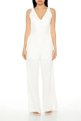 Button-Front V-Neck Jumpsuit