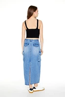 A-Line Cargo Denim Maxi Skirt