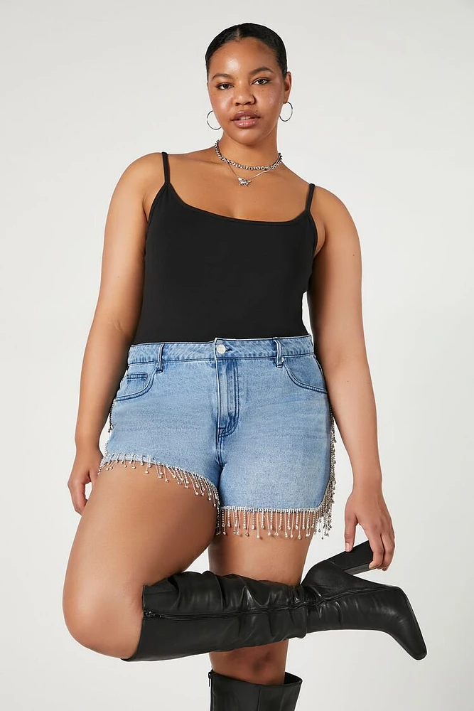 Plus Retro High-Rise Denim Shorts