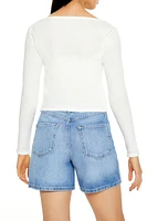 Pointelle Cropped Cardigan Sweater