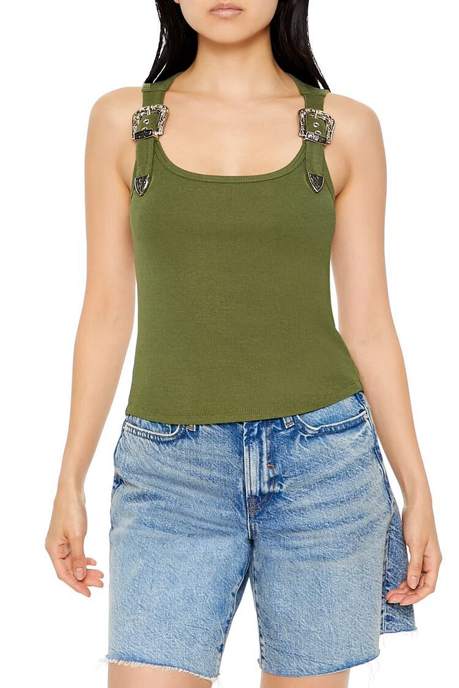 Buckle Rib-Knit Tank Top