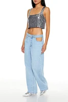 Faux Gem-Trim High-Rise Jeans