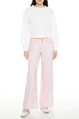 Bow Embroidered Baggy Pants