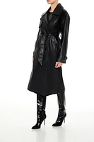 Faux Leather Notched Trench Coat