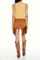 Faux Suede Fringe Mini Skirt