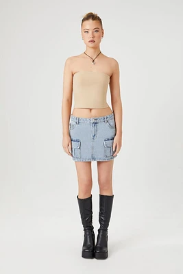 Low-Rise Denim Cargo Skirt