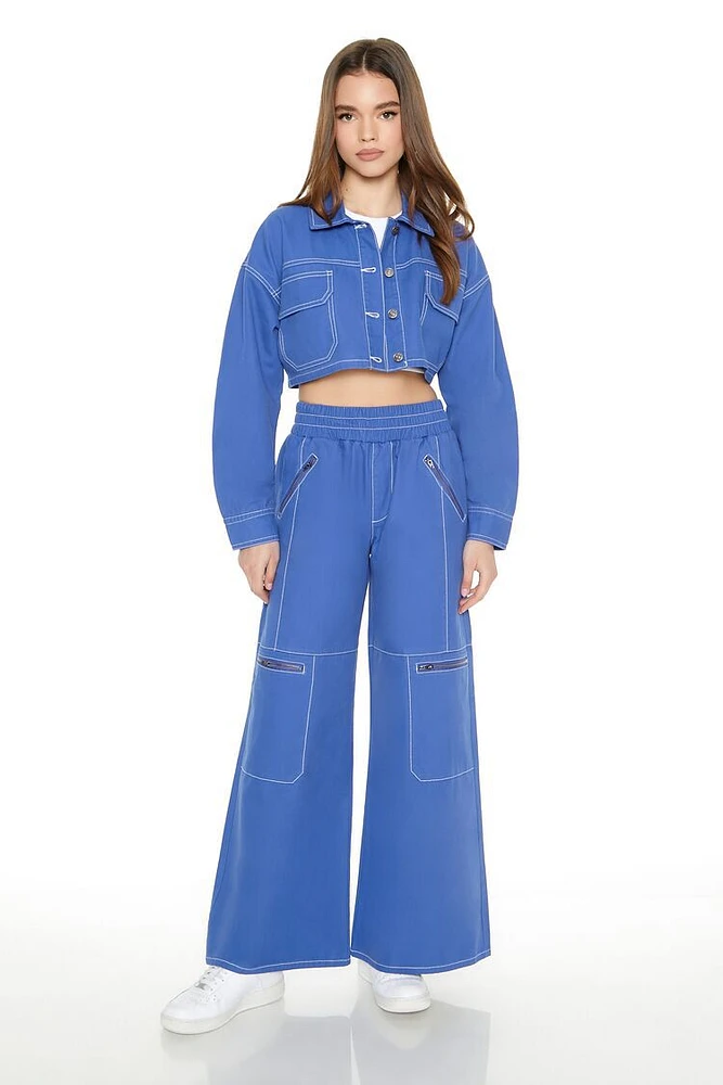 Twill Zip-Pocket Flare Pants