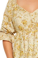 Plus Floral Print Flounce Top