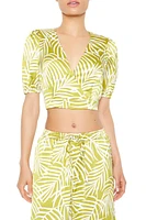 Satin Tropical Leaf Print Crop Top