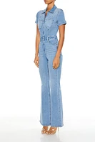 Denim Zip-Up Flare Jumpsuit