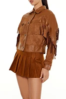 Fringe Faux Suede & Leather Shacket