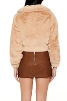 Plush Cropped Bomber Jacket