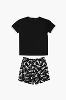 Kids Dinosaur Tee & Shorts Pajama Set (Girls + Boys)