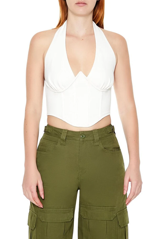 Plunging Bustier Halter Crop Top