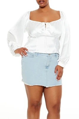 Plus Satin Peasant-Sleeve Top