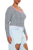 Plus Leopard Print Lace-Trim Top