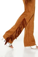 Rhinestone Fringe Faux Suede Pants