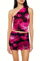 Floral Print One-Shoulder Crop Top