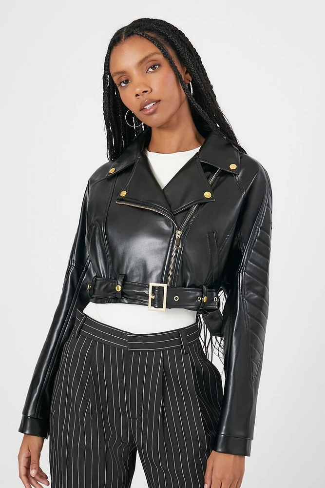 Cropped Faux Leather Moto Jacket