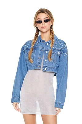 Faux Gem Cropped Denim Jacket