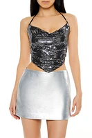 Metallic Cowl Neck Cropped Halter Top