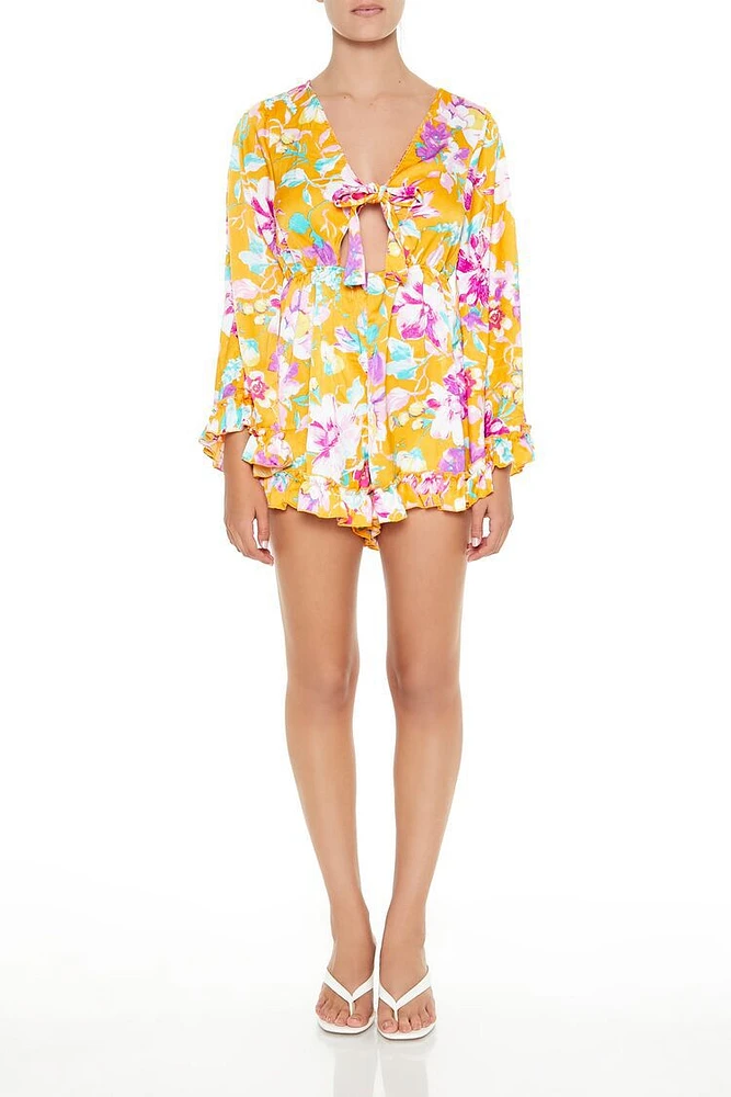 Floral Cutout Tie-Front Romper