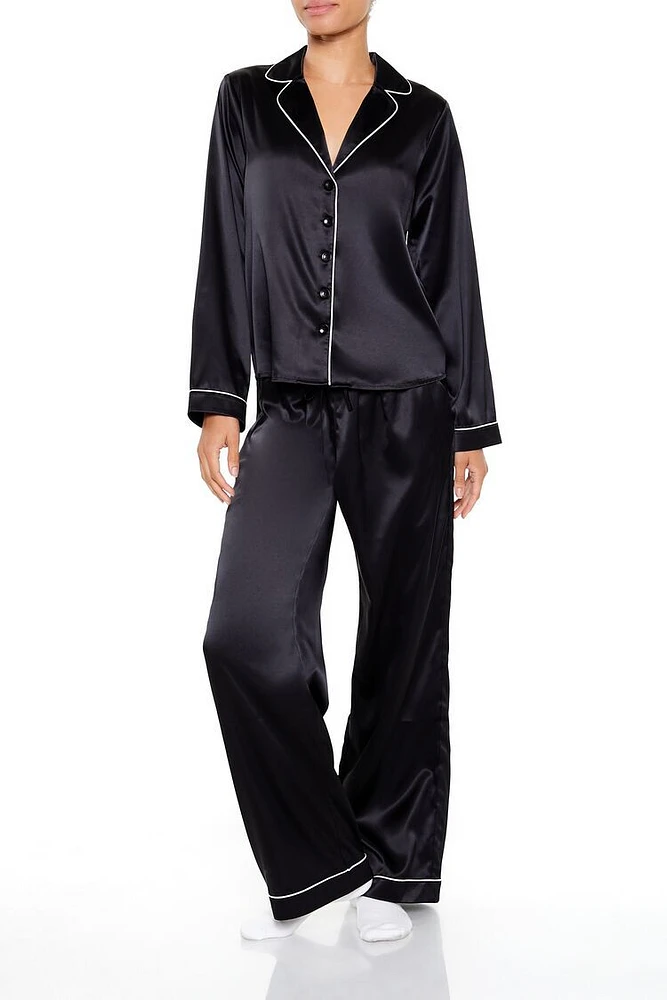 Piped-Trim Shirt & Pants Pajama Set