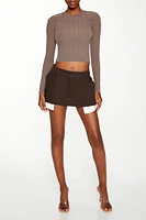 Ribbed Knit Long-Sleeve Crop Top