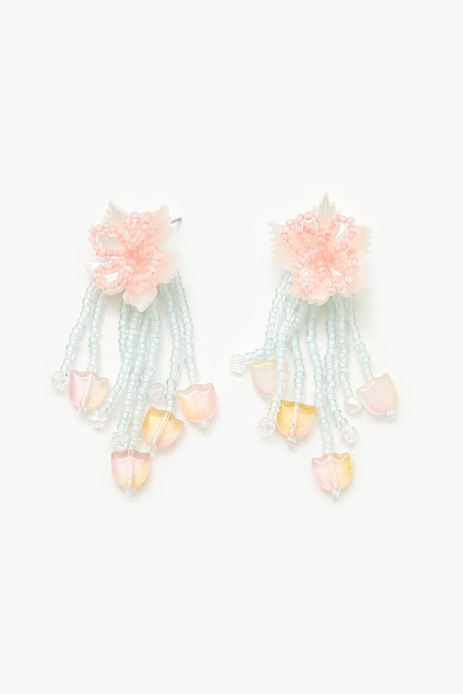 Beaded Flower Drop Earrings