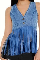 Fringe Cropped Denim Vest