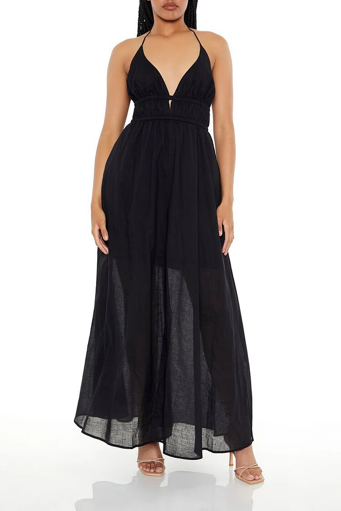 Plunging Halter Maxi Dress