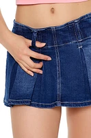 Pleated Denim Mini Skort