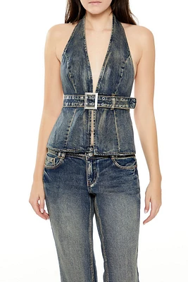 Belted Denim Halter Top