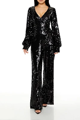 Sequin Surplice Wide-Leg Jumpsuit