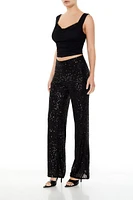 Sequin High-Rise Wide-Leg Pants