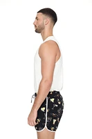 Short Inseam Drink Print Swim Trunks