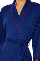 Piped-Trim Tie-Waist Robe