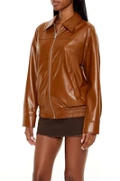 Faux Leather Zip-Up Bomber Jacket