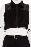 Faux Suede & Leather Lace-Up Vest