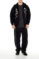 Embroidered Floral Zip-Up Hoodie