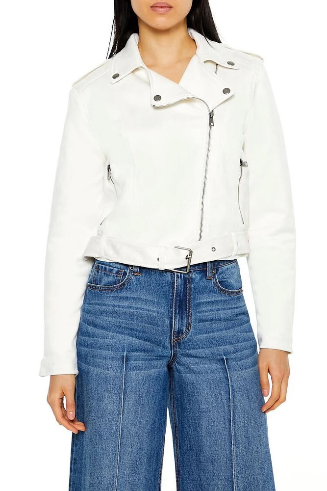 Faux Suede Cropped Moto Jacket