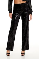 Sequin High-Rise Straight Pants