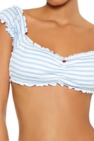 Striped Seersucker Ruffle-Sleeve Bikini Top