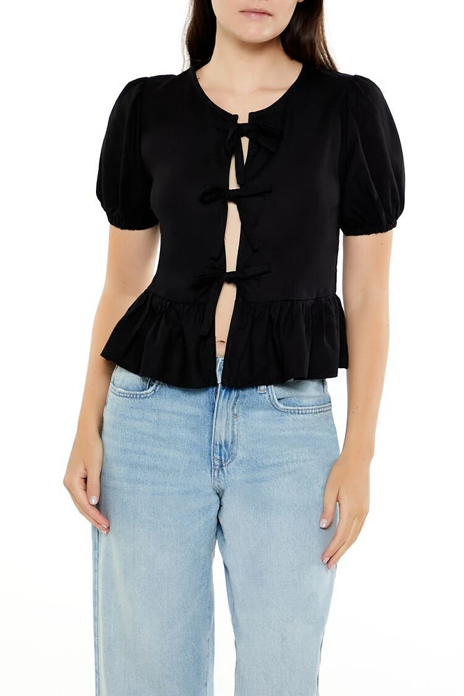 Bow Split-Front Flounce Top