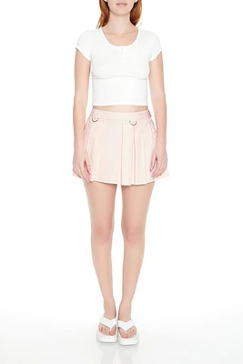 Raw-Cut Pleated Mini Skirt