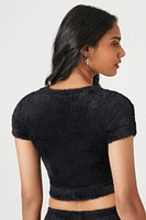 Cropped Fuzzy Sweater-Knit Tee