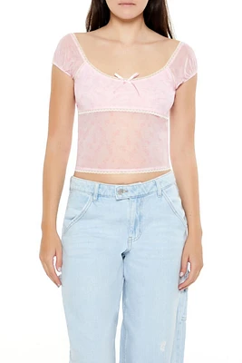 Floral Print Mesh Crop Top