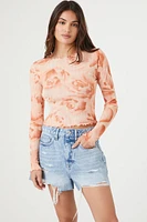 Rose Print Mesh Top