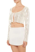 Sequin Open-Front Crop Top